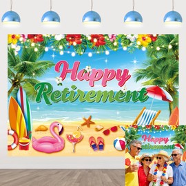 Hawaiian Retirement Party Decorations Banner Aloha Happy Retirement Backdrop Summer Tropical Beach Farewell Photography Background (7x5FT（210x150cm）)