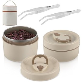 Honeydak 2 Pcs Fishing Bait Container Stainless Steel Insulated Live Bait Storage with a Handbag and 2 Tweezers Worm Bait Holder Storage Box to Keeps Bait Fresh and Alive