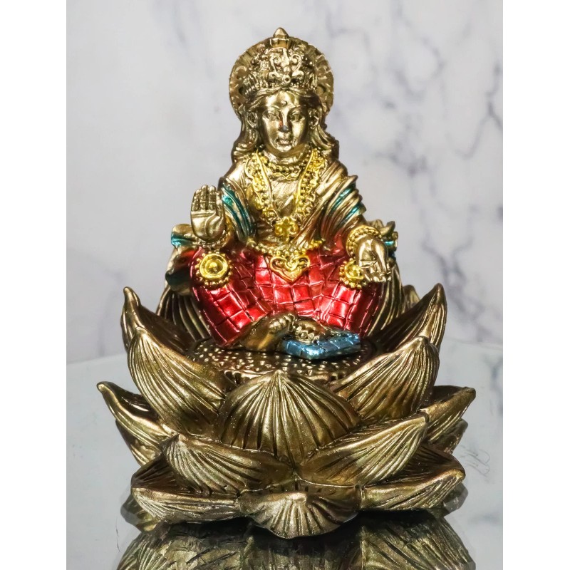 Hindu Goddess Of Fortune Lakshmi Meditating On Padma Lotus Flower