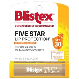 Blistex Five Star Lip Protection Balm, 0.15 Ounce – Wind & Water-Resistant Lip Care, Broad Spectrum SPF 30 Sun Protection, Soothes Cold Chapped Lips, Hydrating Lip Treatment, Holds in Moisture