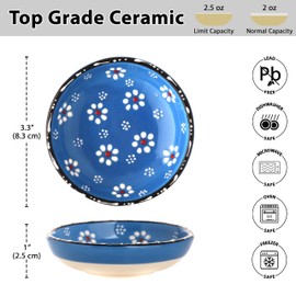 Elyese Ceramic Small Dipping Bowls Set of 6, 2.5 Oz Soy Sauce Dish, Handmade Charcuterie, Colorful Pinch, Dishwasher & Microwave Safe Sauce, Mini Bowls