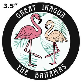 Blue Heron Two Flamingos Great Inagua, Bahamas Car Truck Window Bumper Sticker Decal - Black