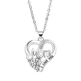 BESPMOSP Mom Necklace I Love You Mom Gifts Mother's Day Gifts Rhinestone Necklace for Mom Birthday Gifts for Mom(clear)
