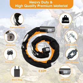 eMjollRay E-Scooter Lock,E-Scooter Chain Lock with 2 Keys,2.62 ft Heavy Duty Anti-Theft Bike Chain Lock,Security Chain Links Lock for E Scooters,Bikes,Motorcycle,Gates(6mm Thick)