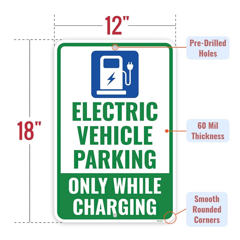 1PC Electric Vehicle Parking Sign, 18 x 12 Inches -