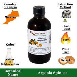 Essential Depot Argan Oil - 4 oz - 100% Pure - Used for Skin and Hair Care - GC/MS Tested - Skin Safe - Supplied in 4 oz. Amber Glass Bottle with Black Phenolic Cone