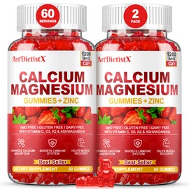 Calcium Magnesium Zinc Gummies with Vitamin D3 for Adults, Calcium Citrate 1200mg with K2, Boron, Copper and Ashwagandha, Absorption Calcium Supplement for Bone, Muscle, Immune for Men Women, 120Count