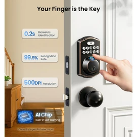 Veise Fingerprint Keyless Entry Door Lock, Auto Lock, Electronic Keypad Deadbolt for Front Door, Biometric, Anti-Peeking Password, Easy Install, Oil Rubbed Bronze