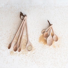 Creative Co-Op Carved Beech Wood Measuring Spoons, Natural, Set of 4