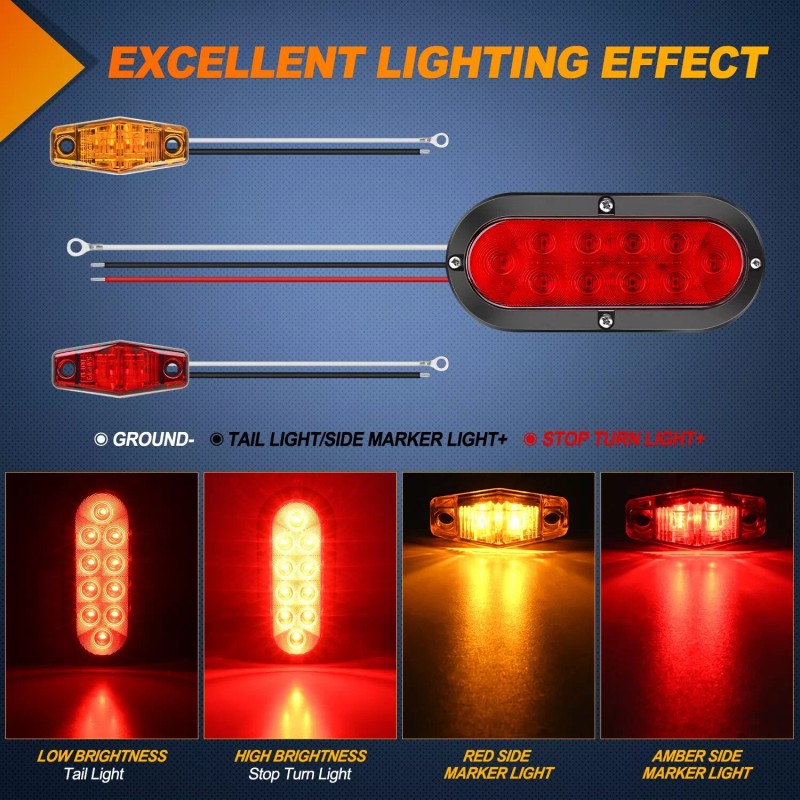 Nilight LED Trailer Light Kit 6 Inch Oval Stop Turn