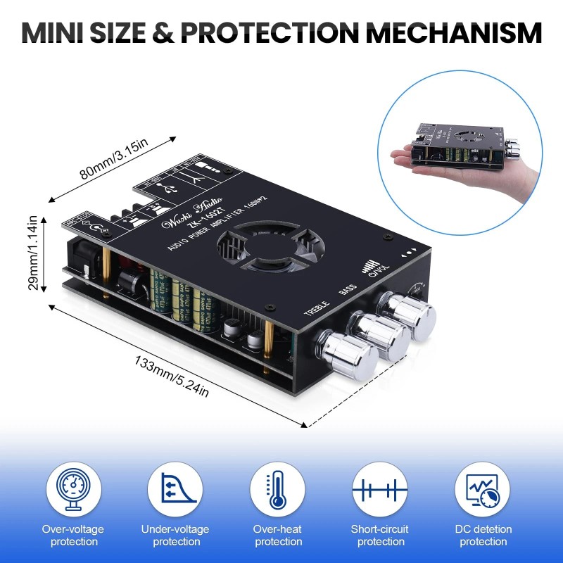 Arrarown Audio Amplifier Board, ZK-1602T Bluetooth 5.0 Power Amp for