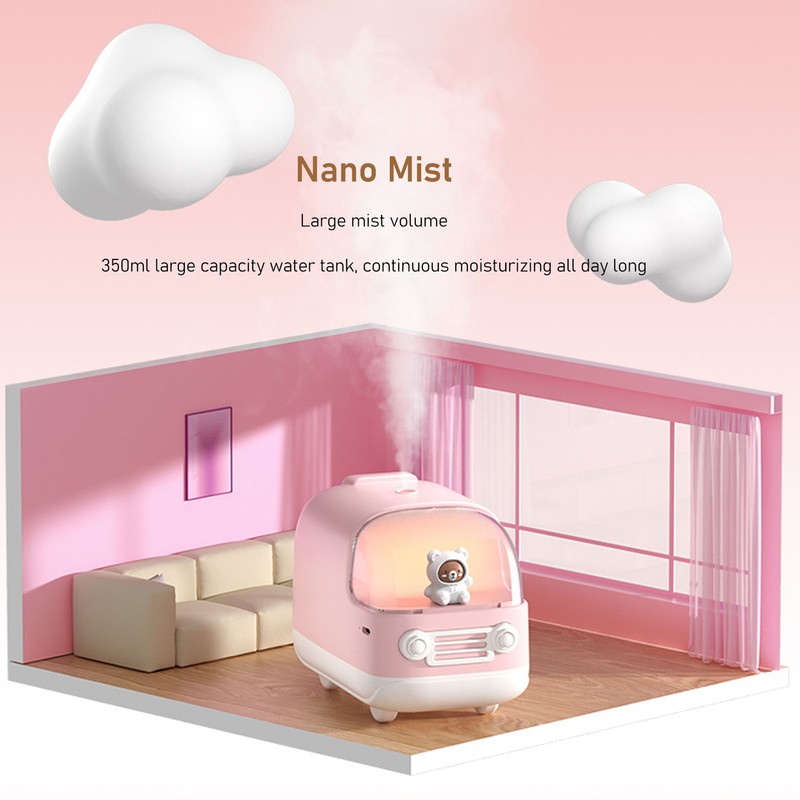 Cute Small Humidifier 350ml Bear Bus Shape USB Charging Portable