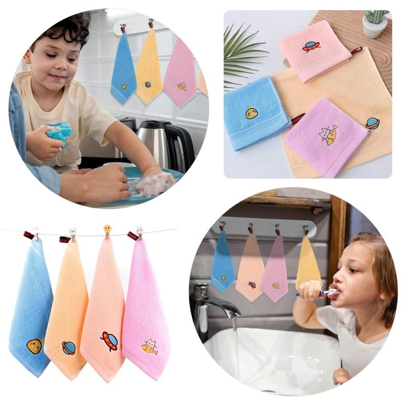 4-Pack Cute Cartoon Hand Towels, Soft & Absorbent 25x25cm Cotton