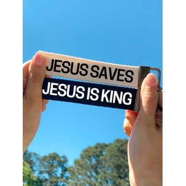 Christian Cotton Fabric Keychains - Style: Jesus is King, Color: Natural (Black text)