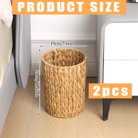 2-Pack Wicker Waste Basket 2 Gallon Small Trash Can Handwoven Water Hyacinth Wicker Trash Basket Bathroom Garbage Can Decorative Boho Storage Trashcan for Bedroom Bathroom Kitchen Living Room