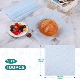 GeeRic Waxed Deli Paper Sheets 12 * 12 Inch, 100 Pcs Food Basket Liners for Sandwiches, Burgers, Wave Deli Wrap Wax Paper Sheets Blue