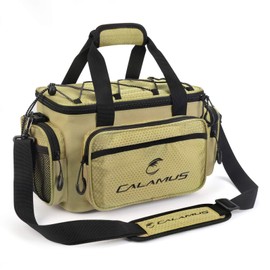 Calamus Fishing Tackle Bags - Fishing Bags for Saltwater or Freshwater Fishing - Rip-Stop PE - Padded Shoulder Strap - Pliers Storage, C：Khaki(without trays)-14.3*9*7.5 inches, 14.3 X 9 X 7.5 Inches,