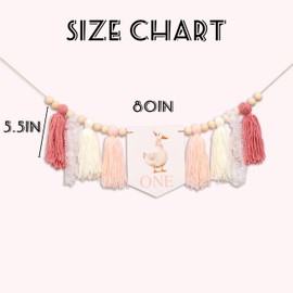 Gostman Goose One High Chair Banner - First Birthday Tassel Banner, Goose Theme Decoration, Pink and White Decorative Garland with ONE Sign (Goose banner)