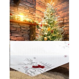 KAMACA Tablecloth 85 x 85 cm with Filigree Embroidery Kitchen Dining Table Decoration Eyecatcher in Autumn Winter Christmas (Reindeer with Red Scarf)