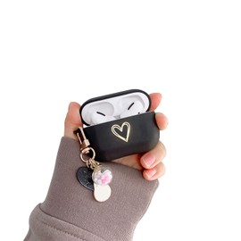 Ownest Kompatibel mit Airpods Pro 2 Hülle, Silikon Aesthetic Girls Golden Love Herz Muster Airpods Pro 2 Case mit Schlüsselanhänger Cute Glücks Ball AirPods Schutzhülle - Schwarz -A