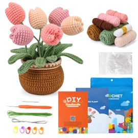 Cedarol Crochet Kit for Beginners, Multicolored Potted Tulip Crochet Kit, Crochet Starter Kit with Step-by-Step Video and Instruction Tutorials for Beginners Adults, Beginner Crochet Knitting Kit