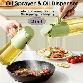 RFIOTASY 500ml Glass Oil Dispenser Bottle for Kitchen, 2 in 1 Oil Sprayer and Olive Oil Dispenser,16.9oz Olive Oil Bottle - Oil Spray Bottle for BBQ,Salad，Cooking, Kitchen (Green)