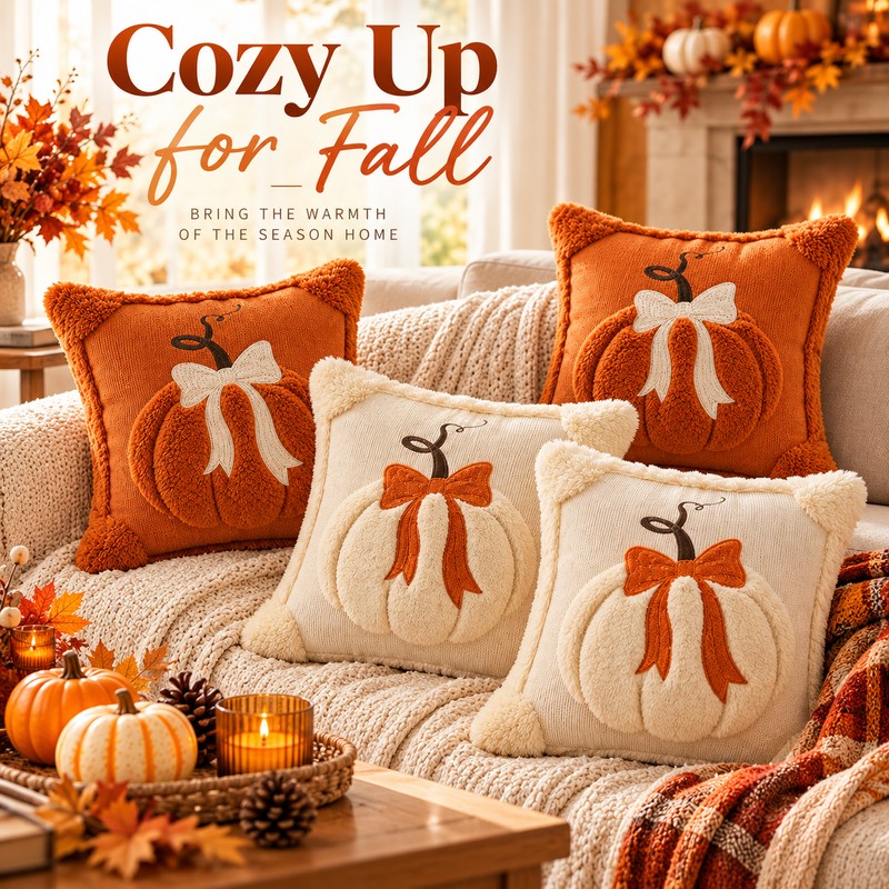 3D Plush Pumpkin Pillow Cover for Fall Decorating – Soft