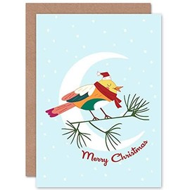 Wee Blue Coo Cute Robin Moon Christmas Card