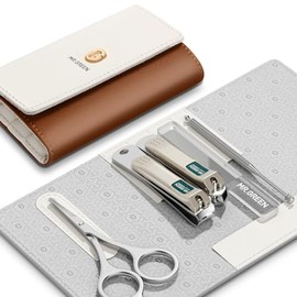 MR.GREEN Set de Manicura Colorido, Práctico Kit de Pedicura, Cortaúñas, Herramientas de Cuidado Personal, Tijeras para El Vello Facial con Estuche de Moda (Mr-6685 Marrón)