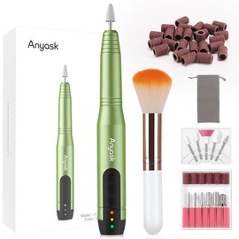 Anyask Cordless Electric Nail Drill Machine 11 in 1 Kit 25000RPM Portable Rechargeable Nail Efile Set for Acrylic Gel Dip Powder Nails:_green