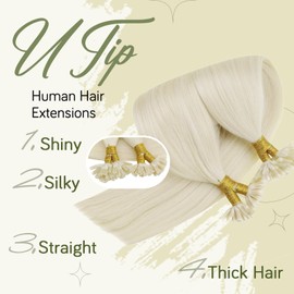 RUNATURE Long Bondings Extensions Real Hair 1 g 60 cm Blonde Hot Fusion Remy Hair Extensions Real Hair Bonding 50 g 50 Strands Invisible U-Tip Keratin Extensions Real Hair Colour #60 Plain Blonde