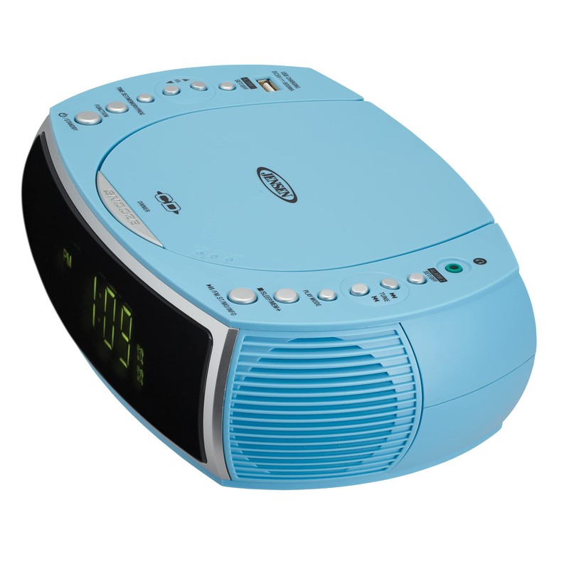 Jensen Sky Blue Modern Home CD Tabletop Stereo Clock Digital