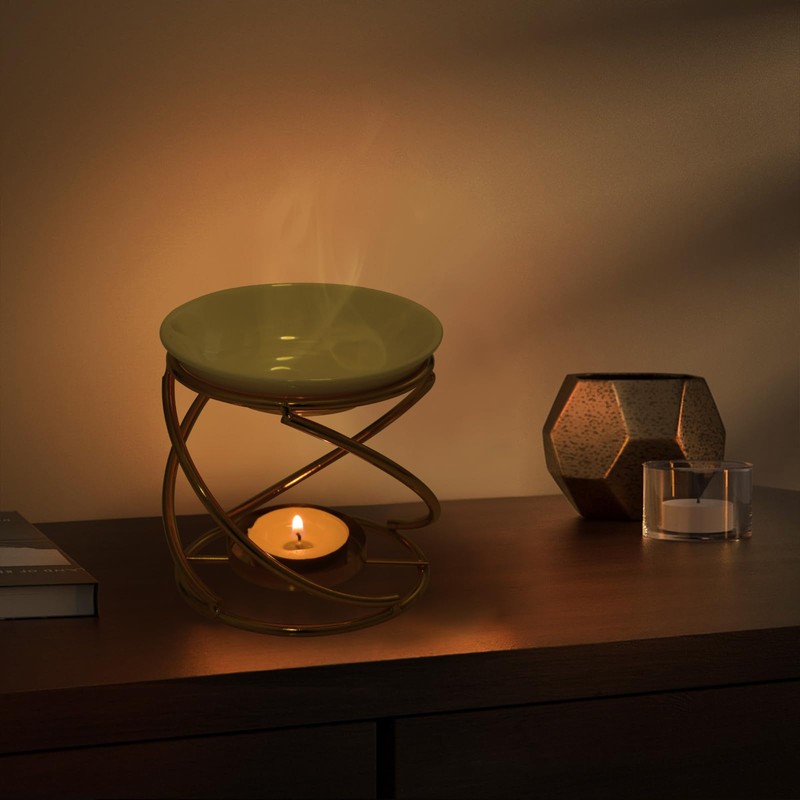 WD&CD Metal Wax Melt Essential Oil Burner Gold, Ceramic Candles