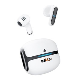 Nivox TG11 Futuristic IPX5 Bluetooth 5.3 White Wireless Earbuds 21H Long Environmental Noise Cancellation Touch Controlled
