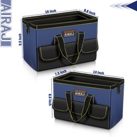 Tool Bag 2-Pack Set | AIRAJ 14" & 16" Portable Tool Storage Bag | Wide Mouth Tool Bags for Men and Women | Small Tool Tote | Tool Organizer for Home Repairs,Garage Storage,Professional Work | Tool Box