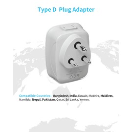 Paquete de 3 adaptadores de enchufe de Estados Unidos a India, adaptador de viaje tipo D de VINTAR con 1 USB C, 3 puertos USB y 2 salidas americanas, adaptador de corriente India 6 en 1 para Estados