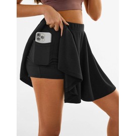 SOFIA'S CHOICE Women Athletic Skirt Pleated Flowy Skorts Skirts with Inner Shorts Tennis Golf Black XX-Large