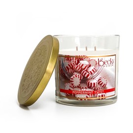 Peppermint Scented 3-wick Candle in Glass Jar | Candles for Home | 14.5oz Rustic Home Decor Novelty Candle | 60 Hour Burn Time Candle