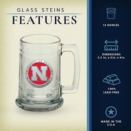 Heritage Pewter Nebraska Cornhuskers Stein Glass | 15 Ounce German-Style Glass | Intricately Crafted Metal Pewter Alma Mater Inlay