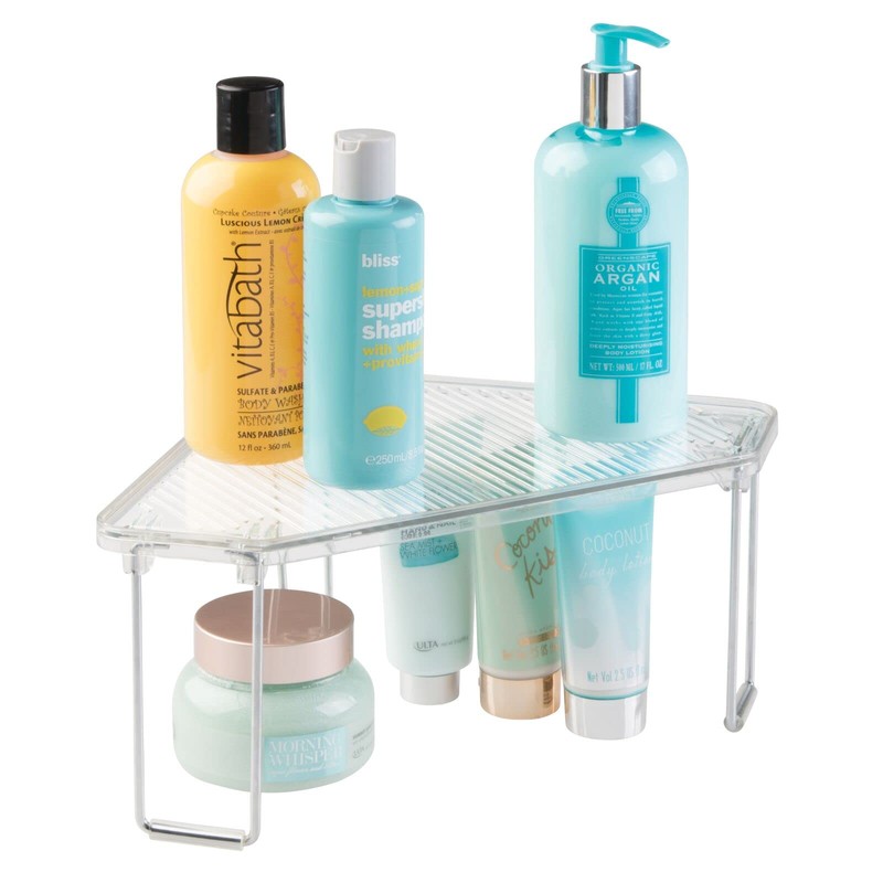 mDesign Plastic/Steel Corner Stackable Rack, Storage Organizer Shelf for Bathroom,