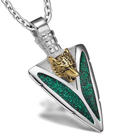 Magic Human Wolf Arrowhead Necklace - Gold Tone Protection Necklace - Stainless Steel Jewelry - Spearhead Protection Amulet - Cool Necklaces for Men and Women - Wolf Tooth Pendant