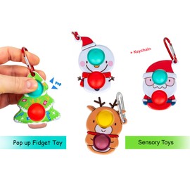 Set of 4pcs Christmas Keyring Push Pop Bubbles Tree, Snowman, Reindeer, Santa Fidget Keychain Kids Toys Anxiety Stress Reliever Xmas Decoration Gifts
