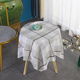 Small Square Rustic Checked Tablecloth Beige and Brown Heavy Duty Embroidery Cloth Wrinkle Resistant Washable Nightstand End Bedside Table Cover Home Decoration 36 x 36 inches