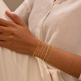 Gold Bracelets for Women, 14k Gold Plated Adjustable Dainty Bracelets Set Waterproof Jewelry Paperclip Cuban Chain Chunky Cute Bracelets Fashion Accessories Gifts for Womens