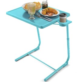HUANUO Adjustable TV Tray Table - TV Dinner Tray with Cup Holder on Bed & Sofa, Comfortable Folding Table with 6 Height & 3 Tilt Angle Adjustments for Laptop (Azure)