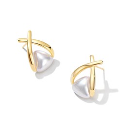 HUGE TOMATO Triangle Pearl Stud Earrings, Solid 14K Gold and Silver Plated Geometric Earring Studs for Women