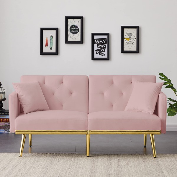 Velvet Tufted Sleeper Sofa Futon Couch Bed Folding Convertible Loveseat