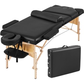 Yaheetech Massage Tables Portable Lash Bed Foldable Massage Wide Tattoo Table with Bolster & Carrying Bag Beauty Facial Black