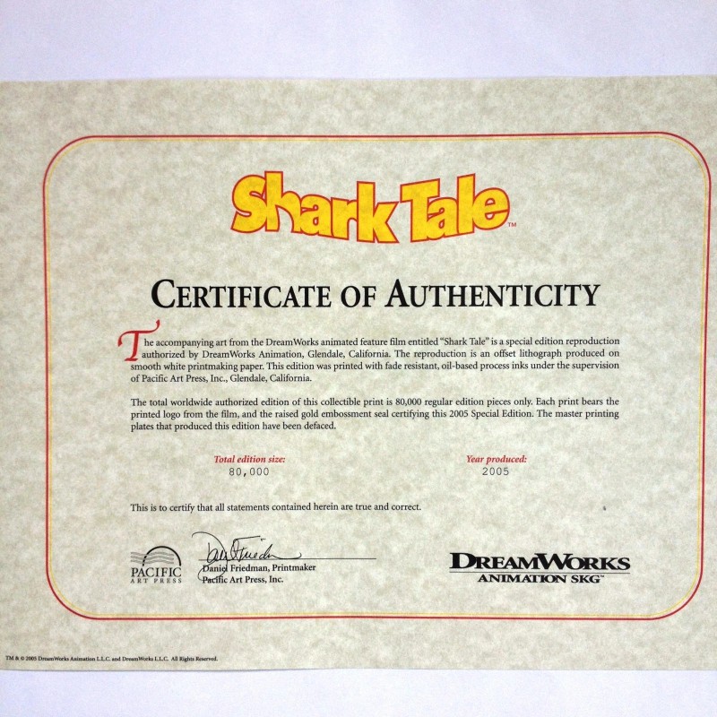 Shark Tale 2005 SPECIAL EDITION LITHOGRAPH W/ CERTIFICATE OF AUTHENTICITY