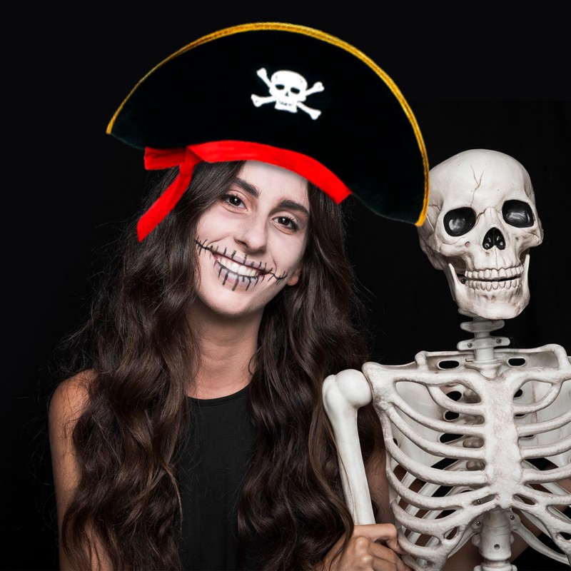 D-Fokes 2 Pieces Pirate Hat Skull Print Pirate Captain Costume